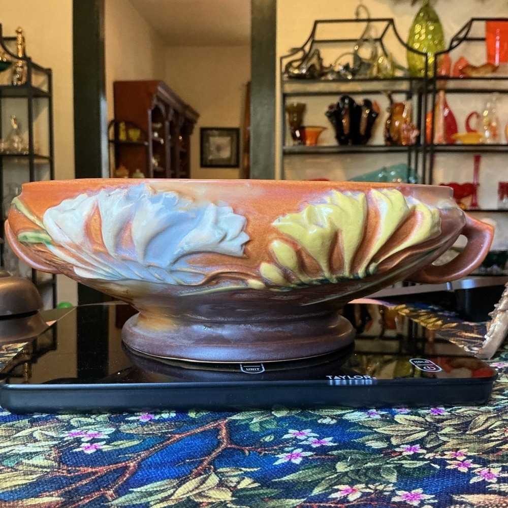 Roseville Art Pottery Freesia Brown Console Compote Bowl 7-10